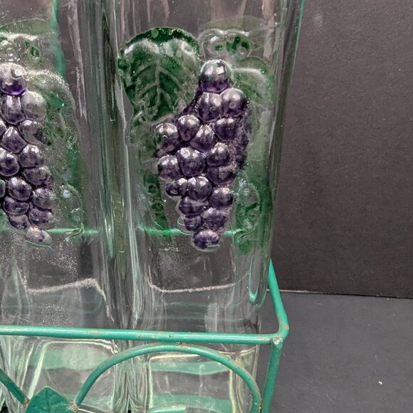 Four Piece Storage Set 13" Green Metal Rack and 3 Grapes Glass 10" Jars No Lids - Picture 4 of 9